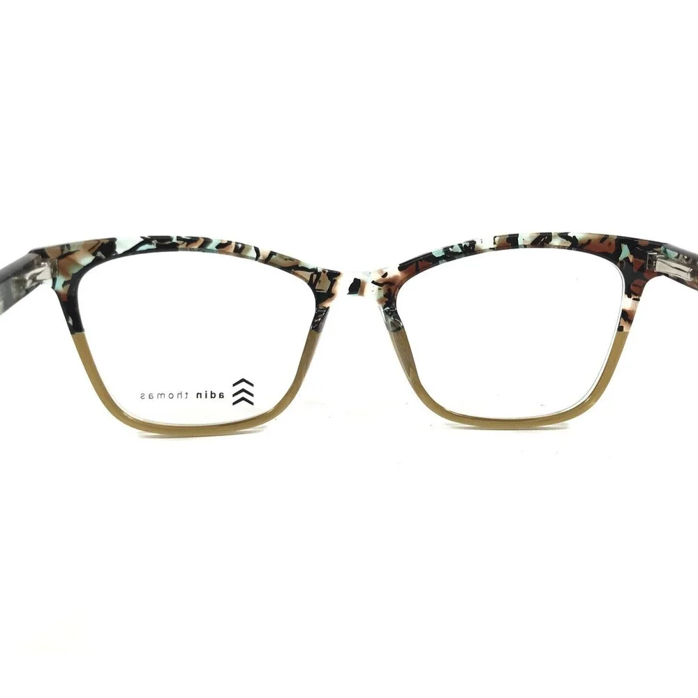 Adin Thomas Eyeglasses Frames AT-580 C3 Hazel Brown Marble Cat Eye 52-17-140
